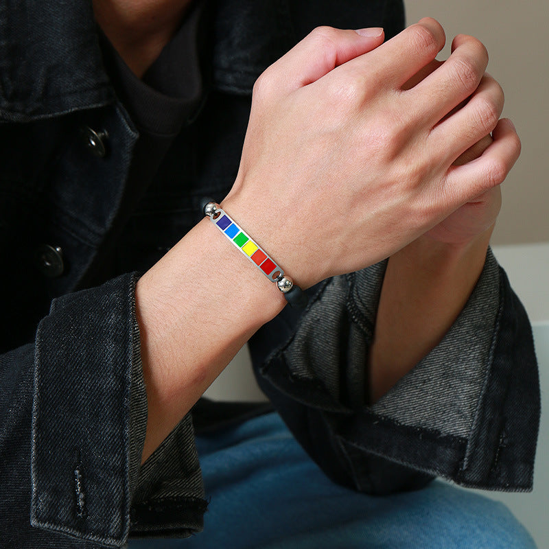 Rainbow Beaded Agate Rainbow Bracelet
