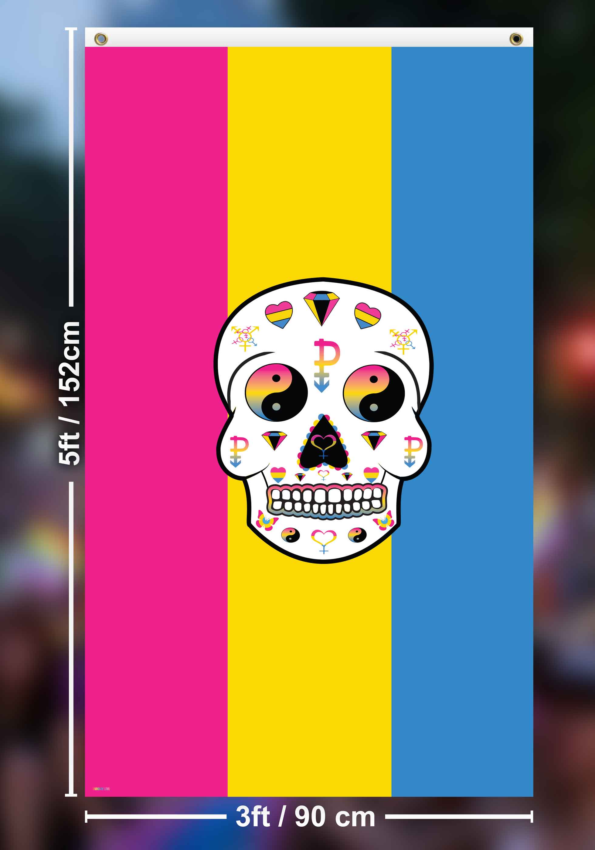 Pan-sexual Sugar Skull Flag - 3x5ft Flag